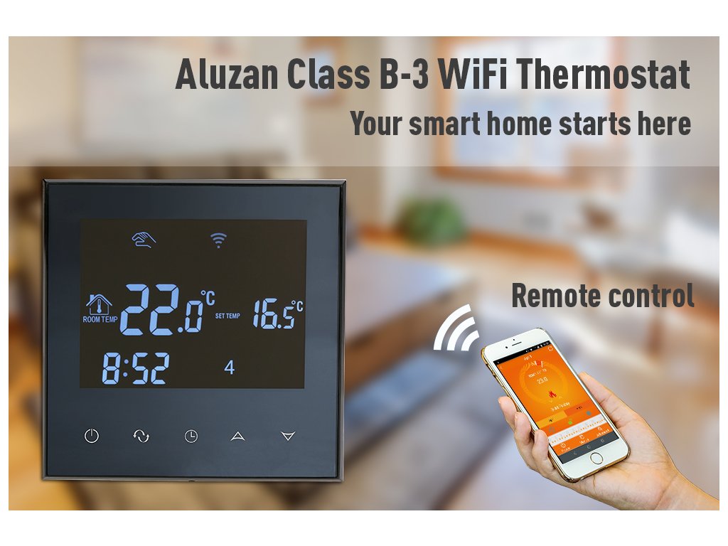 Aluzan Class B-3 WiFi, programmierbarer Raumthermostat zur Kesselschaltung, fernsteuerbar über Android- oder iOS-App