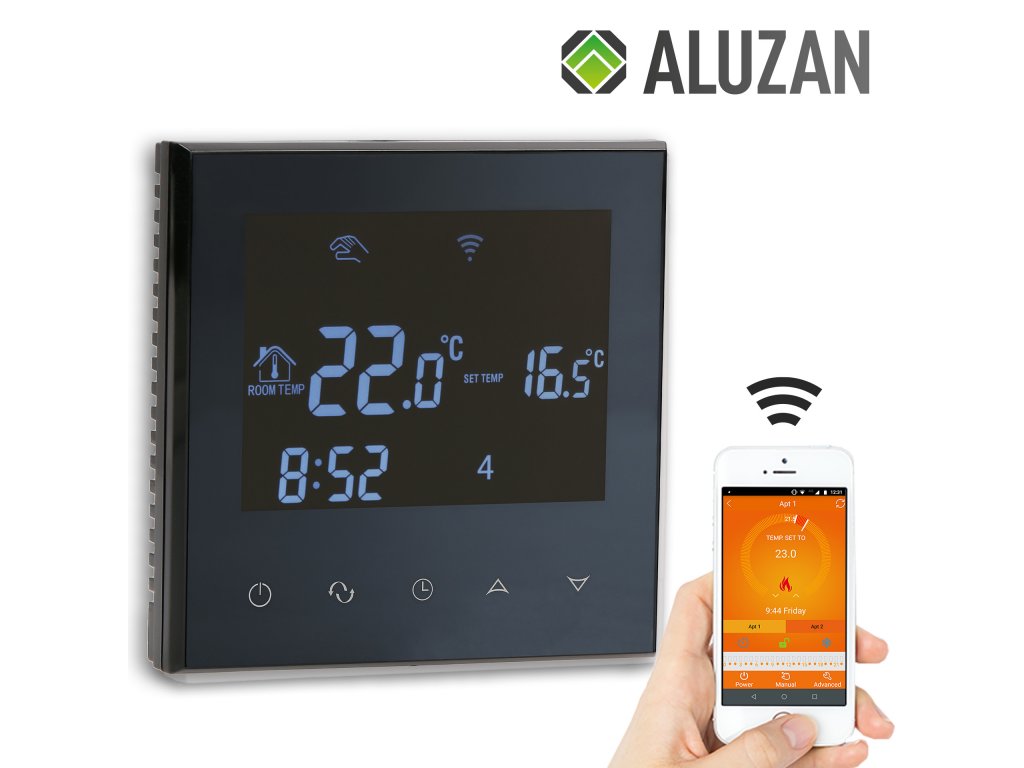 Aluzan Class B-3 WiFi, programmierbarer Raumthermostat zur Kesselschaltung, fernsteuerbar über Android- oder iOS-App