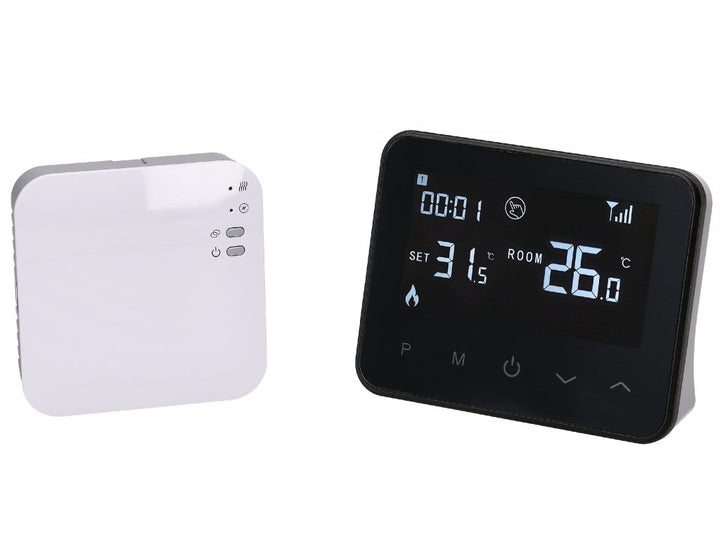 Aluzan Wireless B-100 WiFi, kabelloser programmierbarer Raumthermostat zum potentialfreien Schalten von Heizkesseln oder Elektroheizungen bis 10A