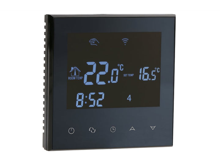 Aluzan Class E-16 WiFi, programmierbarer Raumthermostat zum Schalten von Elektroheizungen bis zu 16A, fernsteuerbar über Android- oder iOS-App