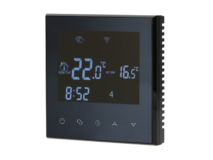 Aluzan Class E-16 WiFi, programmierbarer Raumthermostat zum Schalten von Elektroheizungen bis zu 16A, fernsteuerbar über Android- oder iOS-App