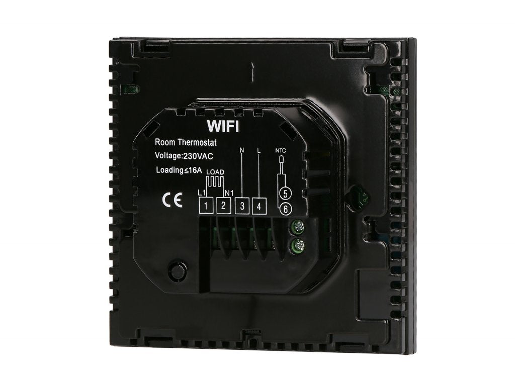 Aluzan Class E-16 WiFi, programmierbarer Raumthermostat zum Schalten von Elektroheizungen bis zu 16A, fernsteuerbar über Android- oder iOS-App